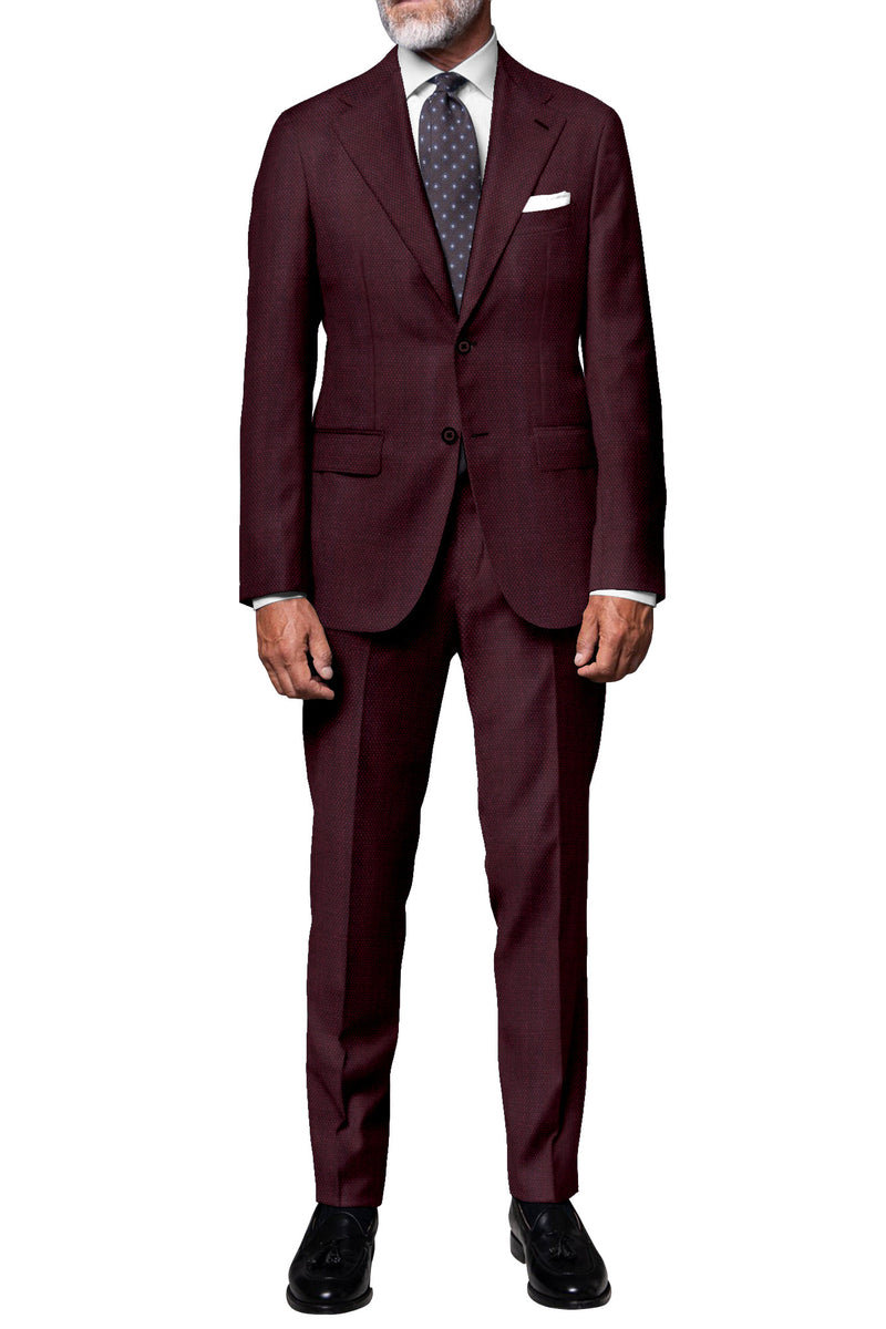 Image of a Maroon Worsted Pinpoint Merino Wool Blazers Fabric
