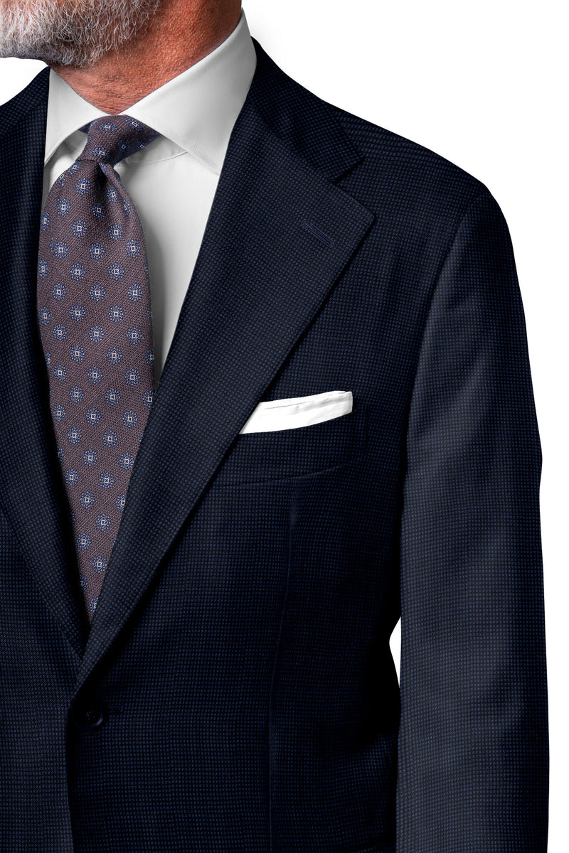 Image of a Mid-Blue & Black Worsted Dobby Merino Wool Suiting Fabric