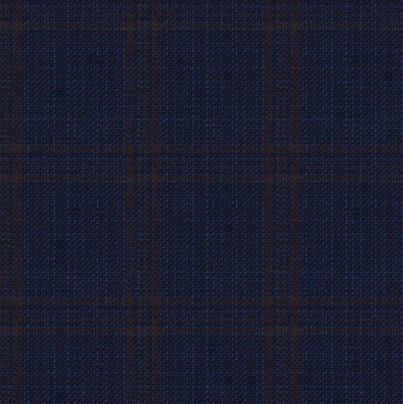 Image of a Mid-Blue & Brown Worsted Checks Merino Wool Pants Fabric