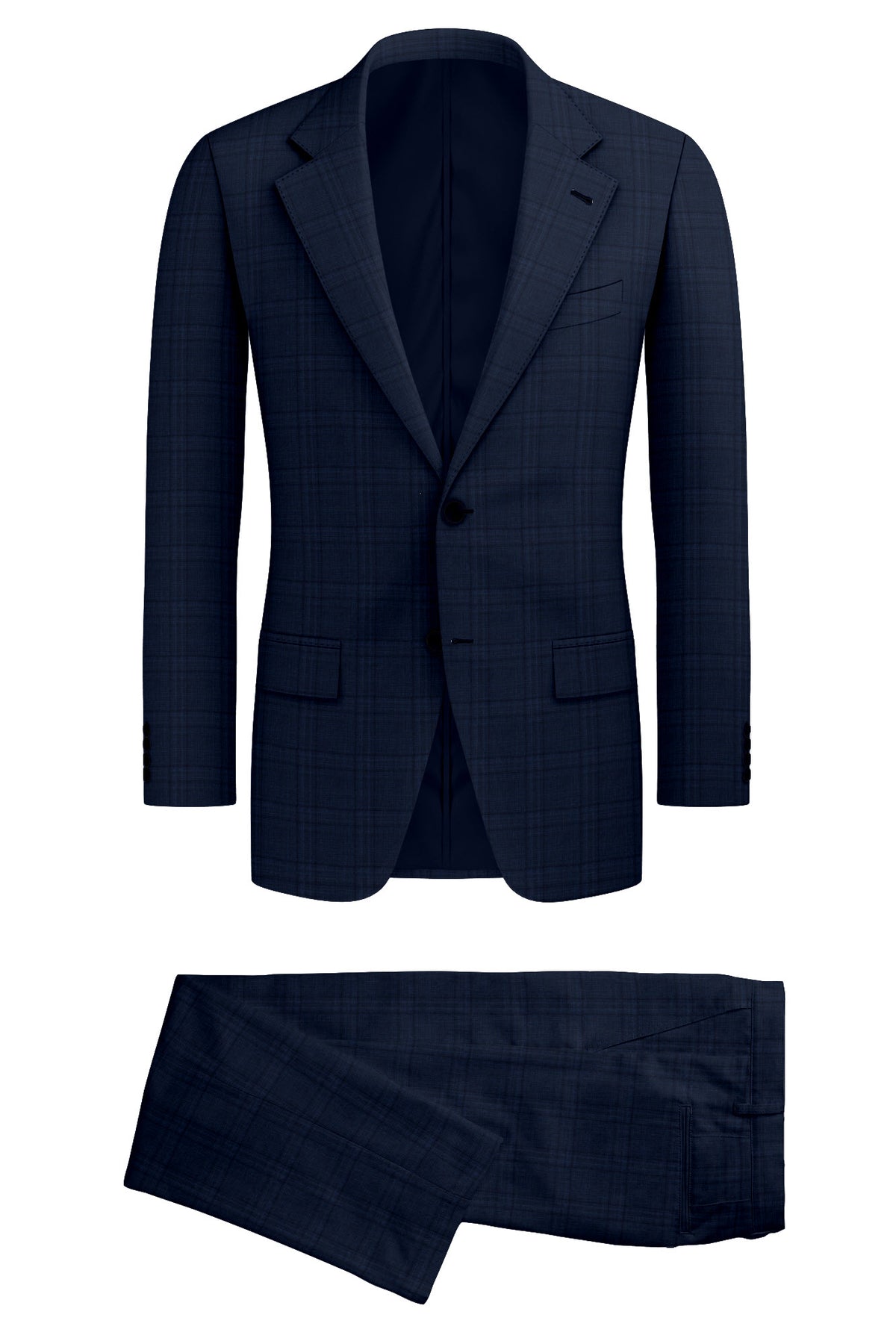 Shivas Mid-Blue & Navy-Blue Worsted Checks Merino Wool