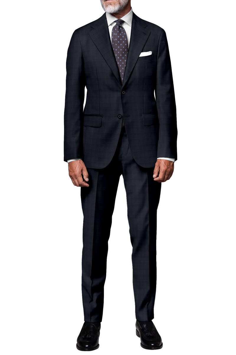 Image of a Midnight-Blue & Black Worsted Checks Merino Wool Blazers Fabric