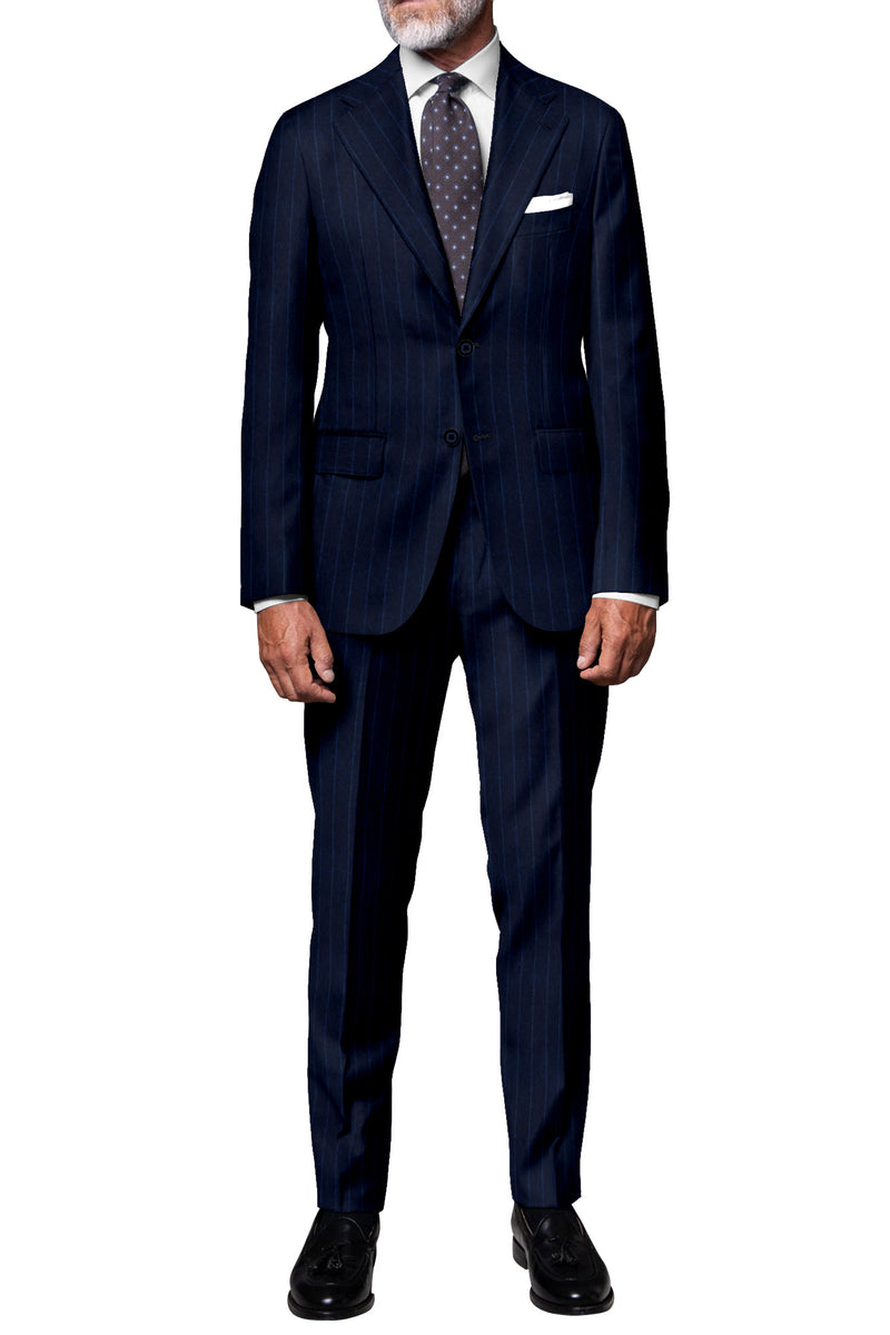 Image of a Midnight-Blue & Blue Flannel Stripes Merino Wool Blazers Fabric