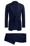 Image of a Midnight-Blue & Blue Flannel Stripes Merino Wool Suiting Fabric