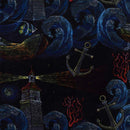 Image of a Midnight-Blue & Blue Satin Prints Poly Viscose Lining Fabric