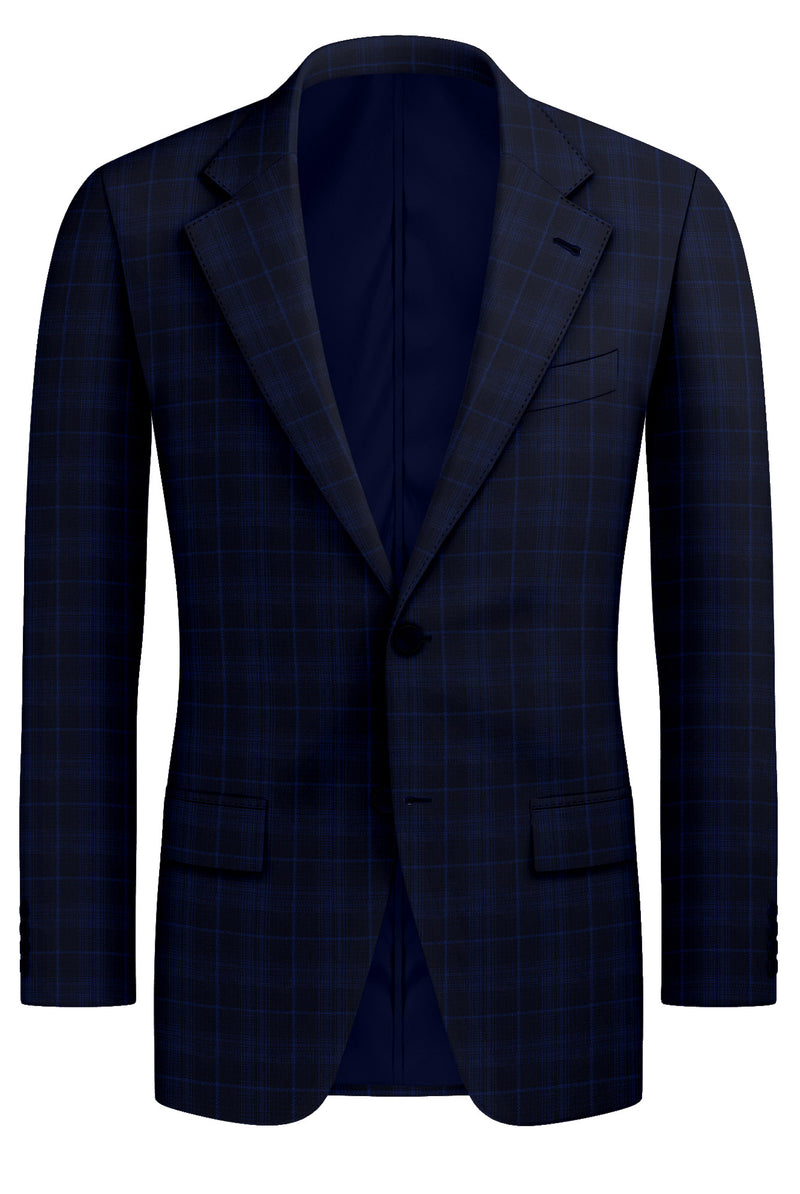 Image of a Midnight-Blue & Blue Worsted Checks Merino Wool Blazers Fabric