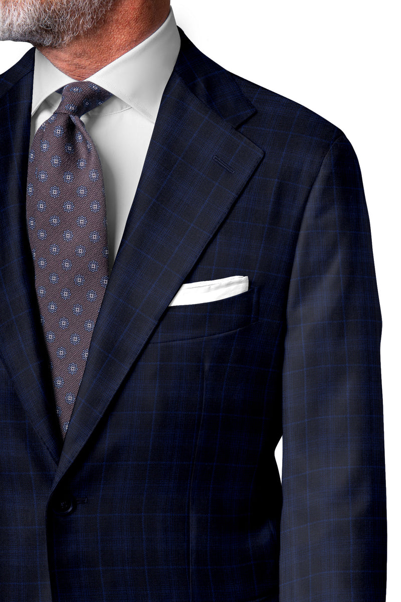 Image of a Midnight-Blue & Blue Worsted Checks Merino Wool Blazers Fabric