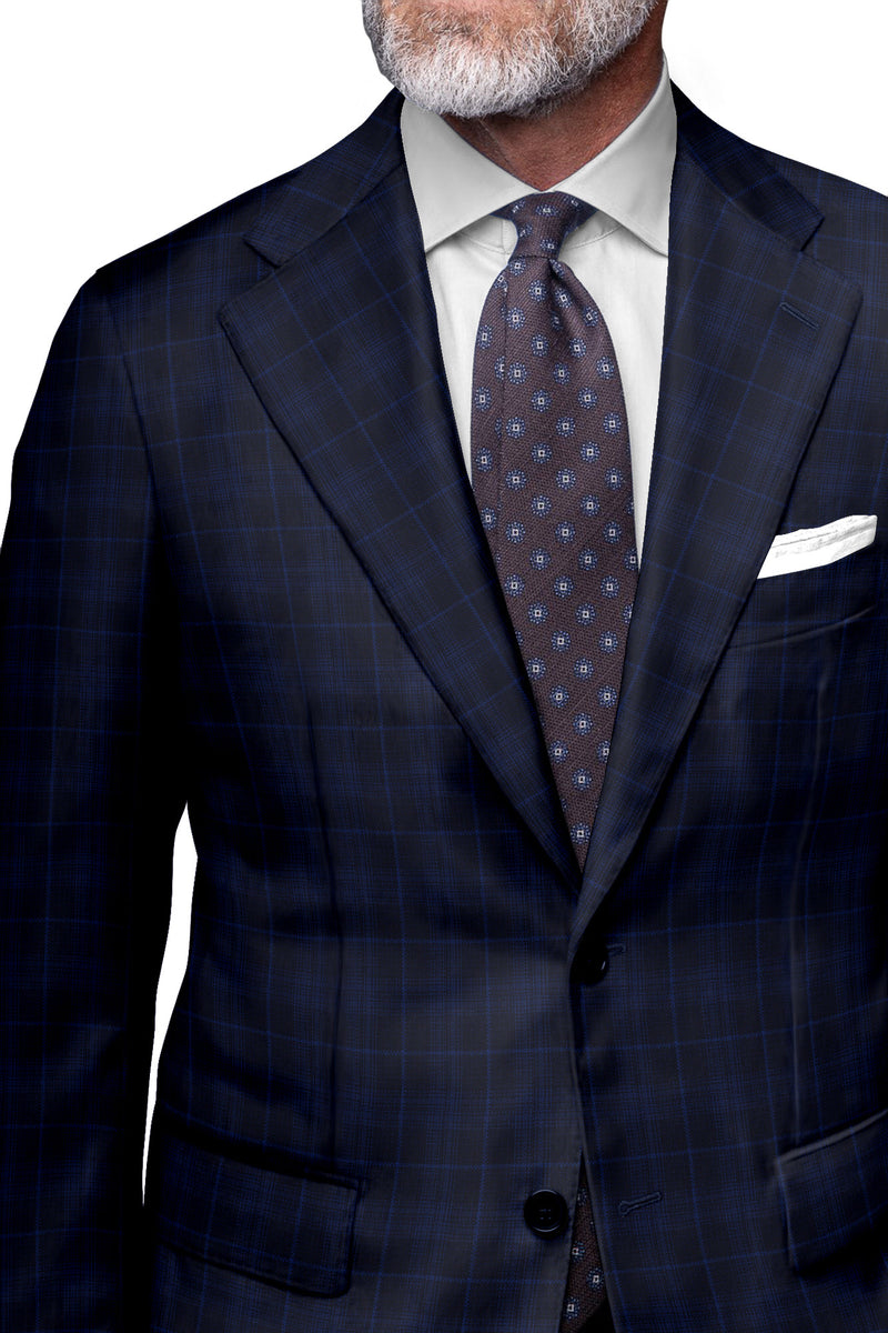 Image of a Midnight-Blue & Blue Worsted Checks Merino Wool Blazers Fabric
