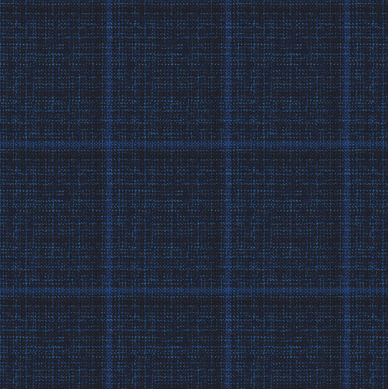 Image of a Midnight-Blue & Blue Worsted Checks Merino Wool Pants Fabric