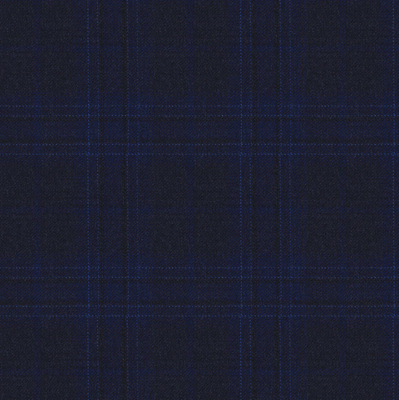 Image of a Midnight-Blue & Blue Worsted Checks Merino Wool Suiting Fabric