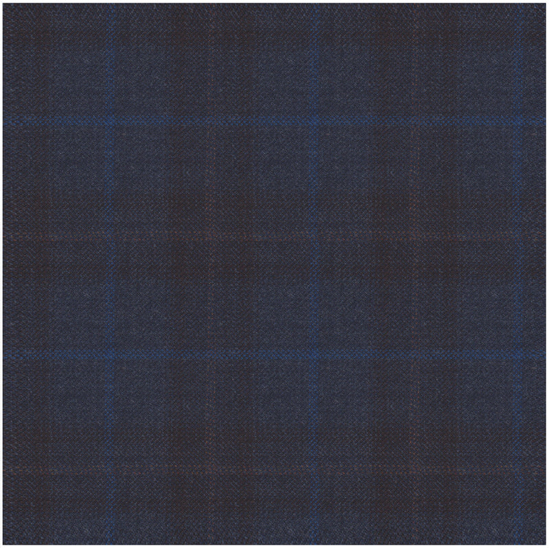 Image of a Midnight-Blue & Brown Worsted Checks Merino Wool Blazers Fabric
