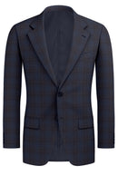 Image of a Midnight-Blue & Brown Worsted Checks Merino Wool Blazers Fabric