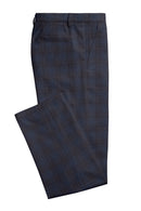 Image of a Midnight-Blue & Brown Worsted Checks Merino Wool Pants Fabric
