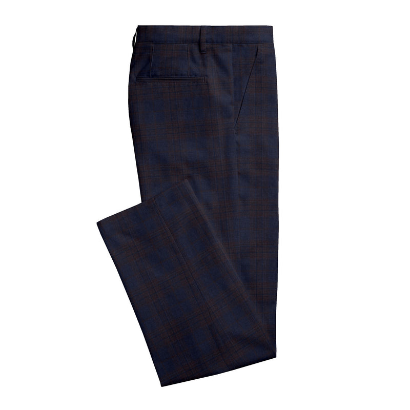 Image of a Midnight-Blue & Brown Worsted Checks Merino Wool Pants Fabric