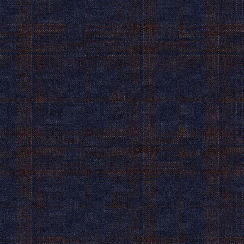 Image of a Midnight-Blue & Brown Worsted Checks Merino Wool Suiting Fabric