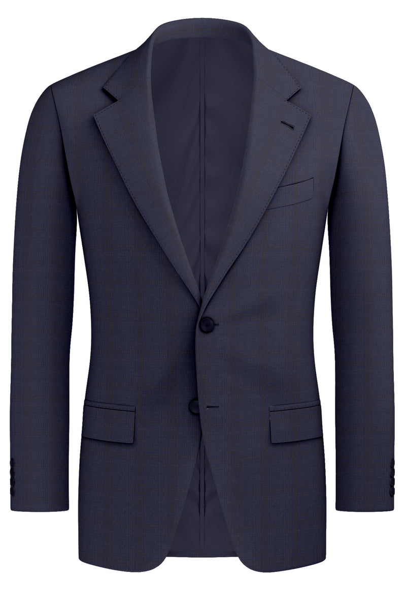 Image of a Midnight-Blue & Burgundy Worsted Checks Merino Wool Blazers Fabric