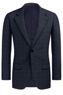 Image of a Midnight-Blue & Green Worsted Checks Merino Wool Blazers Fabric
