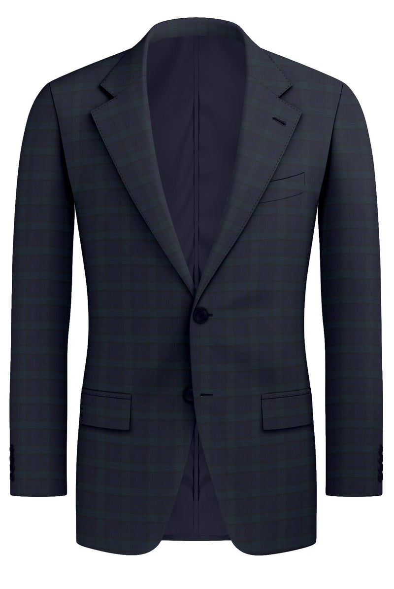 Image of a Midnight-Blue & Green Worsted Checks Merino Wool Blazers Fabric