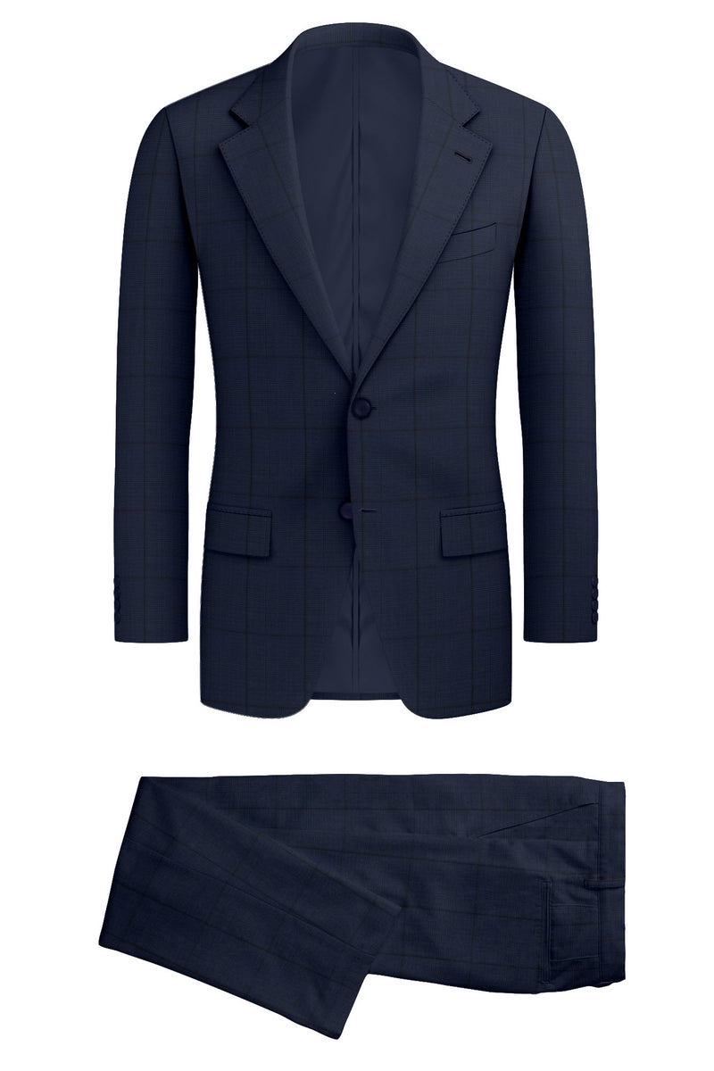 Image of a Midnight-Blue & Navy-Blue Worsted Checks Merino Wool Suiting Fabric