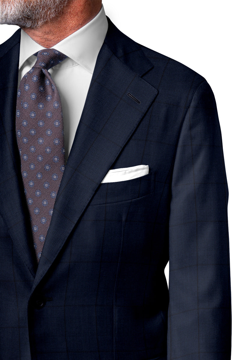 Image of a Midnight-Blue & Navy-Blue Worsted Checks Merino Wool Suiting Fabric