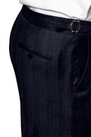 Image of a Midnight-Blue & Purple Worsted Checks Merino Wool Pants Fabric