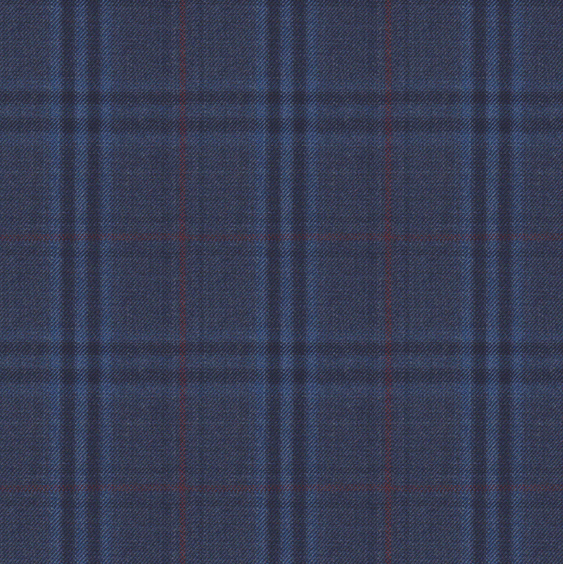 Image of a Midnight-Blue & Red Worsted Checks Merino Wool Blazers Fabric