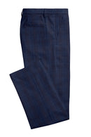 Image of a Midnight-Blue & Red Worsted Checks Merino Wool Pants Fabric
