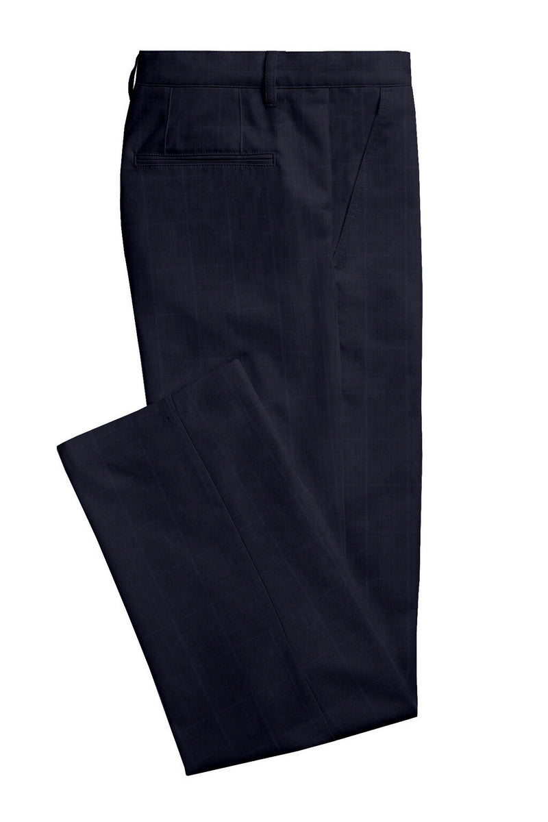Image of a Midnight-Blue & White Worsted Checks Merino Wool Pants Fabric