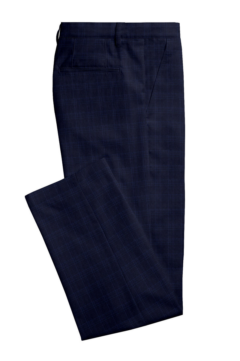 Image of a Midnight-Blue & White Worsted Checks Merino Wool Pants Fabric