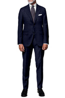 Image of a Midnight-Blue & White Worsted Checks Merino Wool Pants Fabric