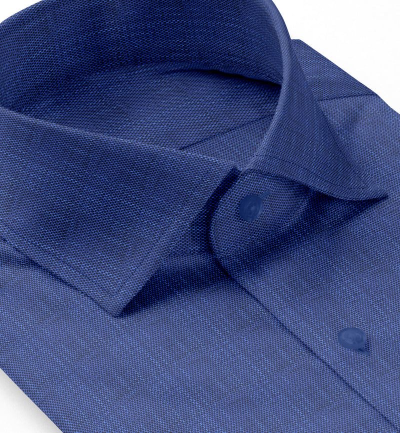Image of a Midnight-Blue Oxford Micropattern Cotton Linen Blend Shirting Fabric