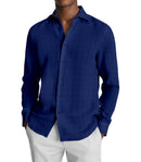 Image of a Midnight-Blue Oxford Micropattern Cotton Linen Blend Shirting Fabric