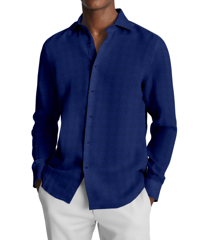 Image of a Midnight-Blue Oxford Micropattern Cotton Linen Blend Shirting Fabric
