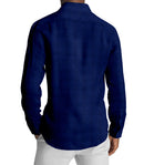 Image of a Midnight-Blue Oxford Micropattern Cotton Linen Blend Shirting Fabric