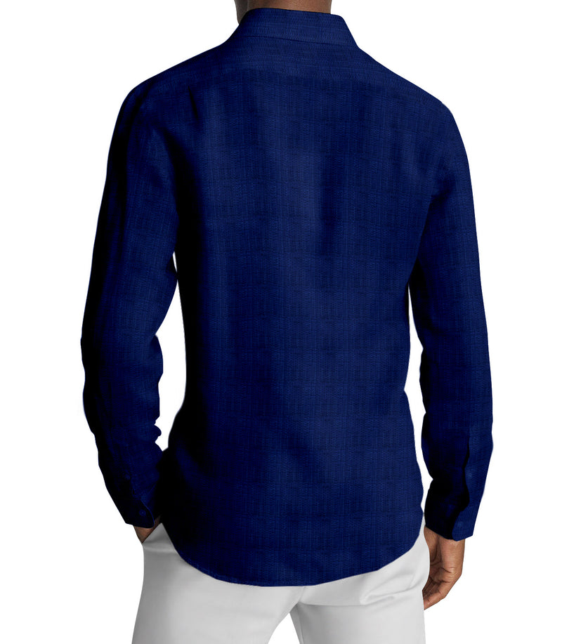 Image of a Midnight-Blue Oxford Micropattern Cotton Linen Blend Shirting Fabric