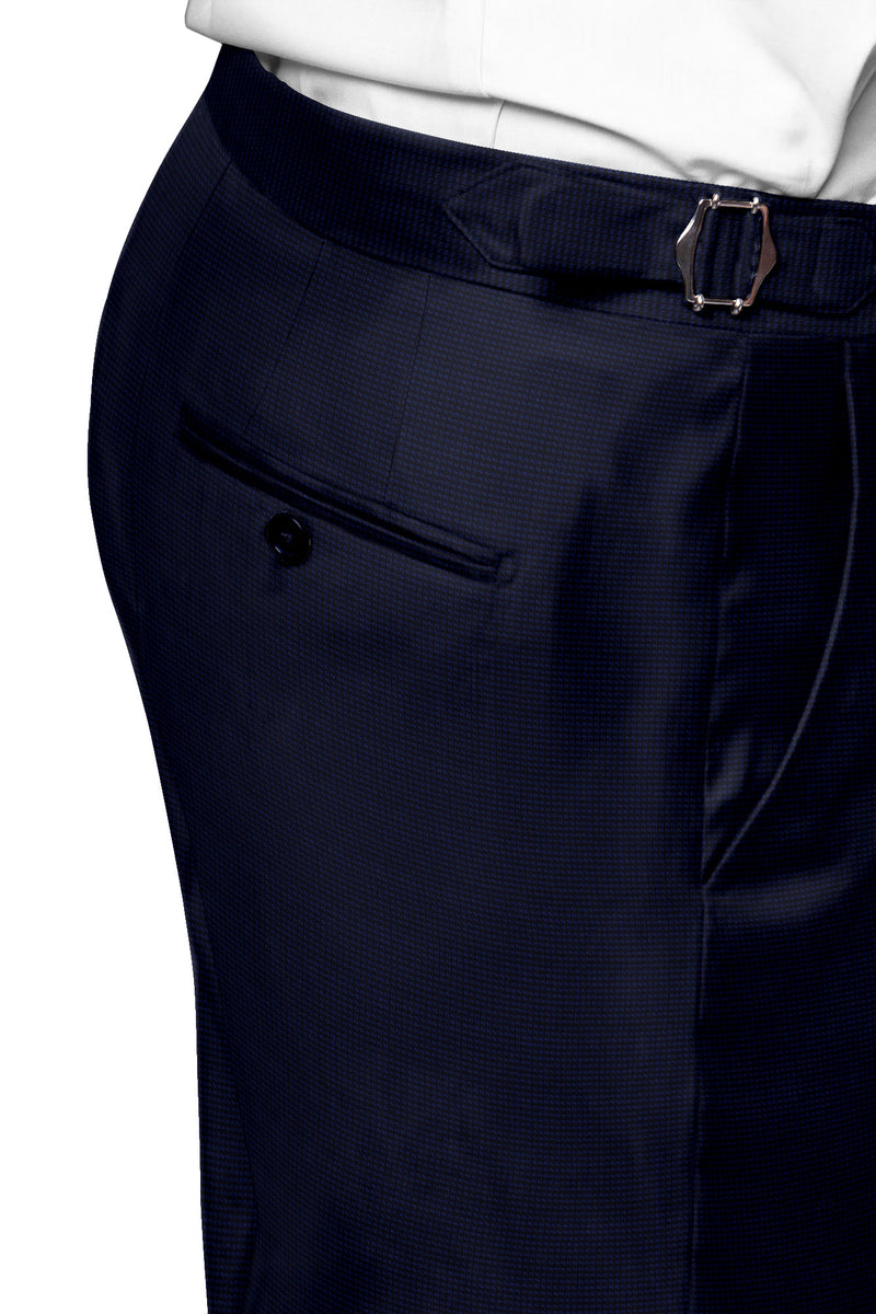 Image of a Midnight-Blue Worsted Checks Merino Wool Pants Fabric