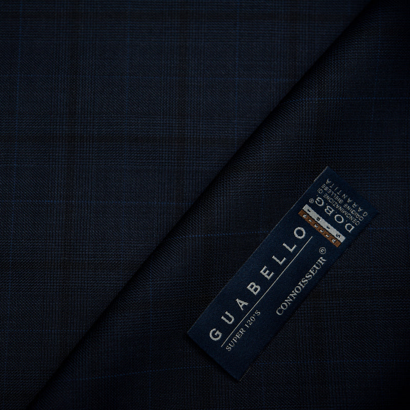 Image of a Navy-Blue & Black Worsted Checks Merino Wool Pants Fabric