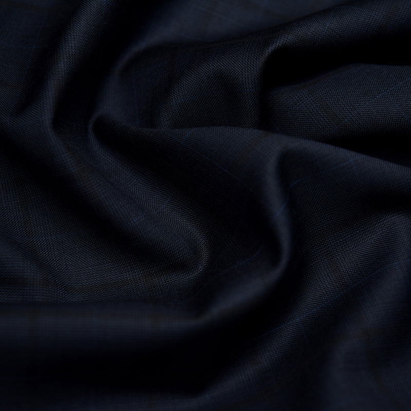 Image of a Navy-Blue & Black Worsted Checks Merino Wool Pants Fabric