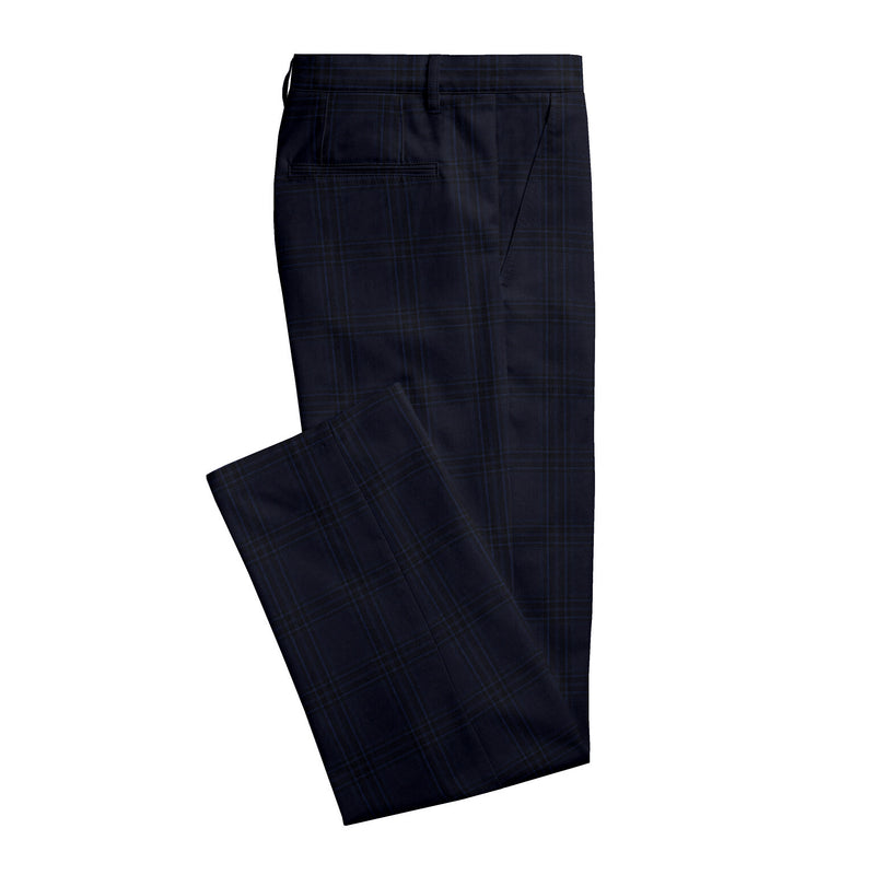 Image of a Navy-Blue & Black Worsted Checks Merino Wool Pants Fabric