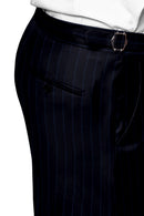 Image of a Navy-Blue & Blue Flannel Stripes Merino Wool Suiting Fabric