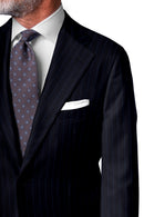 Image of a Navy-Blue & Blue Flannel Stripes Merino Wool Suiting Fabric