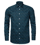 Image of a Navy-Blue & Blue Satin Prints Giza Cotton Shirting Fabric