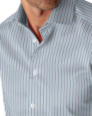 Image of a Navy-Blue & Blue Twill Stripes Giza Cotton Shirting Fabric