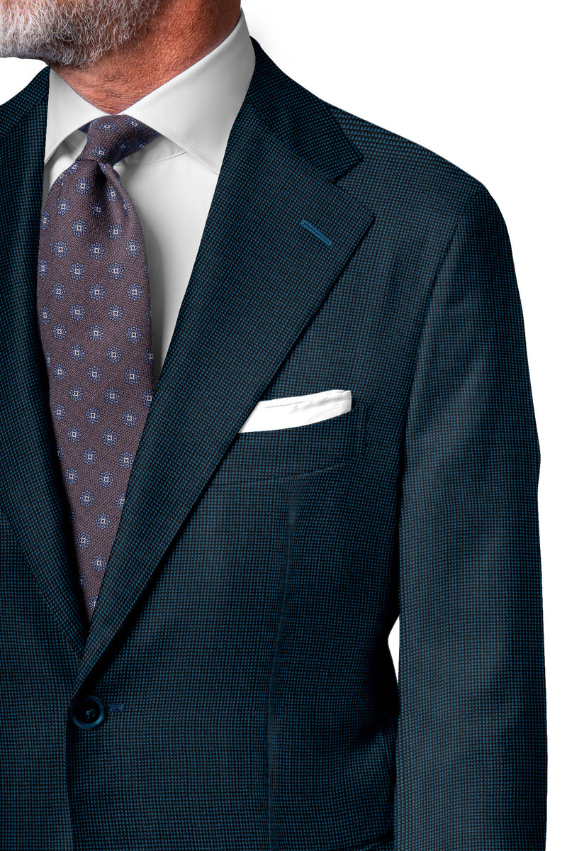 Image of a Navy-Blue & Blue Worsted Birdseye Merino Wool Suiting Fabric