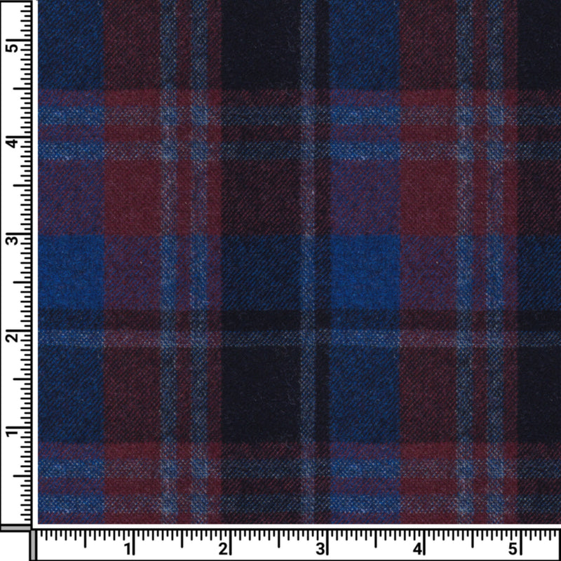Image of a Navy-Blue & Burgundy Flannel Checks Merino Wool Blazers Fabric