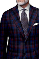 Image of a Navy-Blue & Burgundy Flannel Checks Merino Wool Blazers Fabric