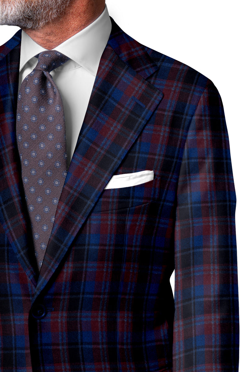 Image of a Navy-Blue & Burgundy Flannel Checks Merino Wool Blazers Fabric