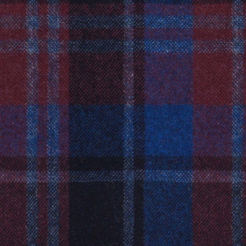 Image of a Navy-Blue & Burgundy Flannel Checks Merino Wool Pants Fabric