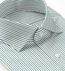 Image of a Navy-Blue & Green Twill Stripes Giza Cotton Shirting Fabric