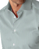 Image of a Navy-Blue & Green Twill Stripes Giza Cotton Shirting Fabric