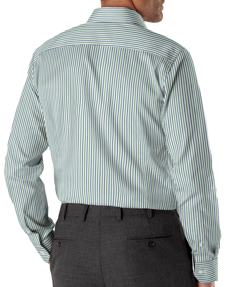 Image of a Navy-Blue & Green Twill Stripes Giza Cotton Shirting Fabric